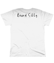 Load image into Gallery viewer, Reverse Board silly paddle board white T shirt organic cotton
